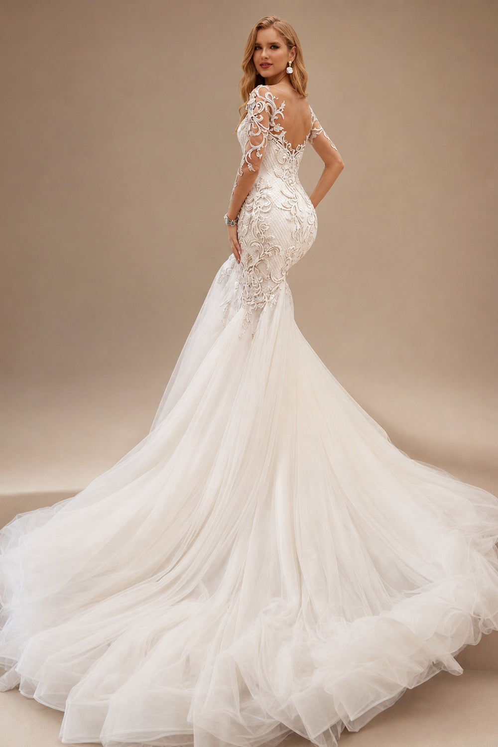 Rutipo As Picture Luxury Lace Long Sleeves Mermaid Wedding Dresses