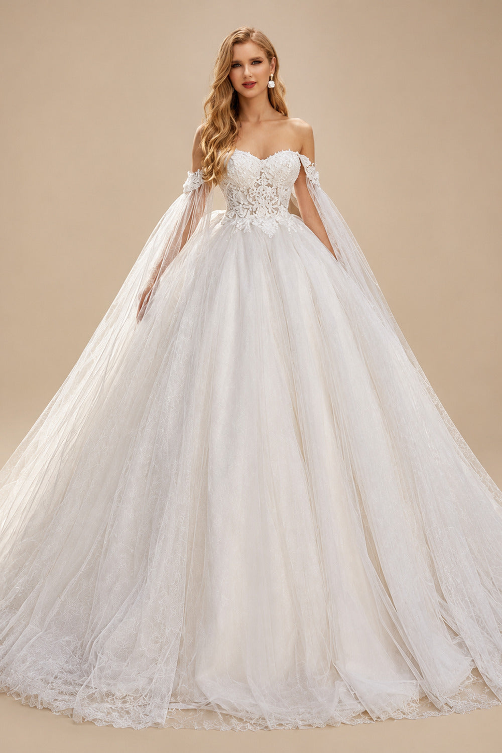 Rutipo As Picture Ball-Gown Off-The-Shoulder Long Sleeves Elegant Lace/Tulle Wedding Dresses