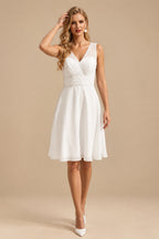 Rutipo Ivory A-Line V-Neck Knee-Length Chiffon Short Wedding Dresses With Back Hole