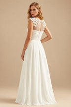 Rutipo Ivory Jumpsuit/Pantsuit V-Neck Chiffon Wedding Dresses With Appliques Lace