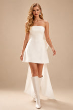 Rutipo Ivory A-Line Strapless Sleeveless Short/Mini Satin Wedding Dresses With Bow(s)