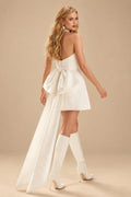 Rutipo Ivory A-Line Strapless Sleeveless Short/Mini Satin Wedding Dresses With Bow(s)