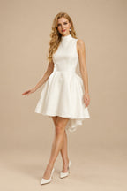 Rutipo Ivory A-Line Halter Sleeveless Short/Mini Satin Wedding Dresses With Bow(s)