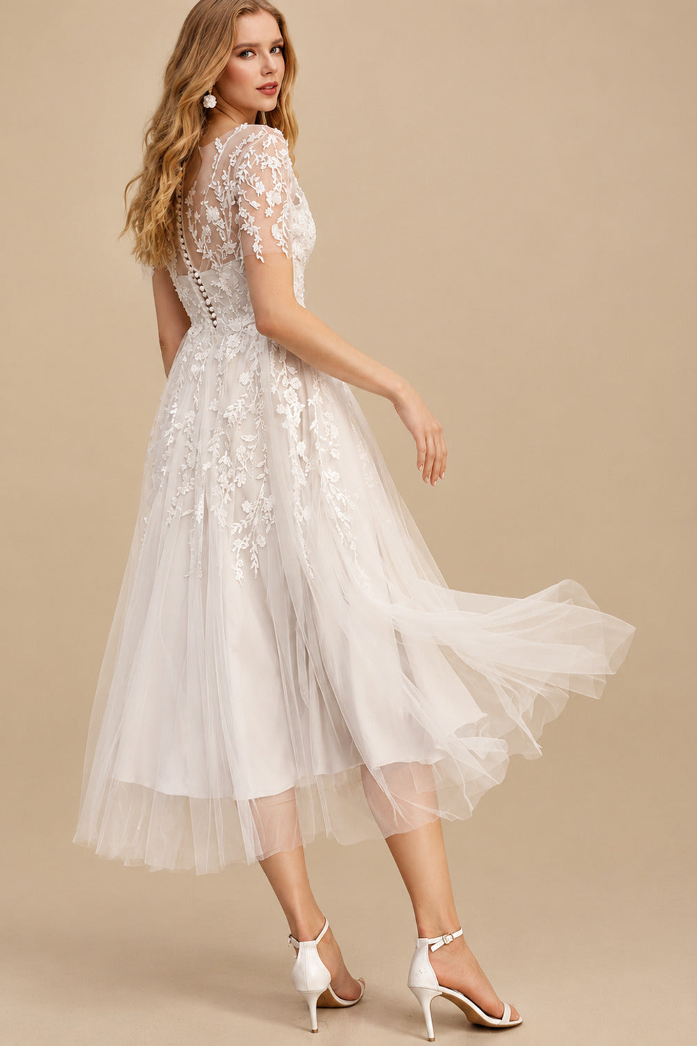 Rutipo As Picture A-Line Illusion Neck Short Sleeves Elegant Tulle With Appliques Lace