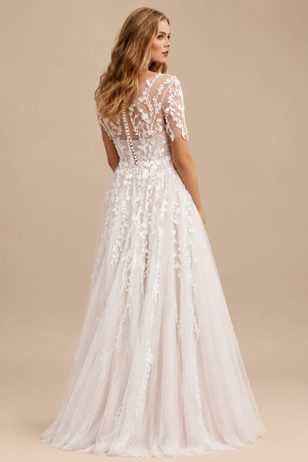 Rutipo As Picture A-Line Illusion Neck Short Sleeves Elegant Tulle With Appliques Lace