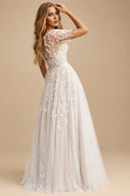 Rutipo As Picture A-Line Illusion Neck Short Sleeves Elegant Tulle With Appliques Lace