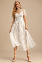 Rutipo As Picture A-Line Illusion Neck Short Sleeves Elegant Tulle With Appliques Lace