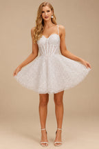 Rutipo White Dreamy A-Line Sweetheart Short/Mini Sweet Sequined Little White Wedding Dresses