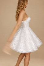 Rutipo White Dreamy A-Line Sweetheart Short/Mini Sweet Sequined Little White Wedding Dresses