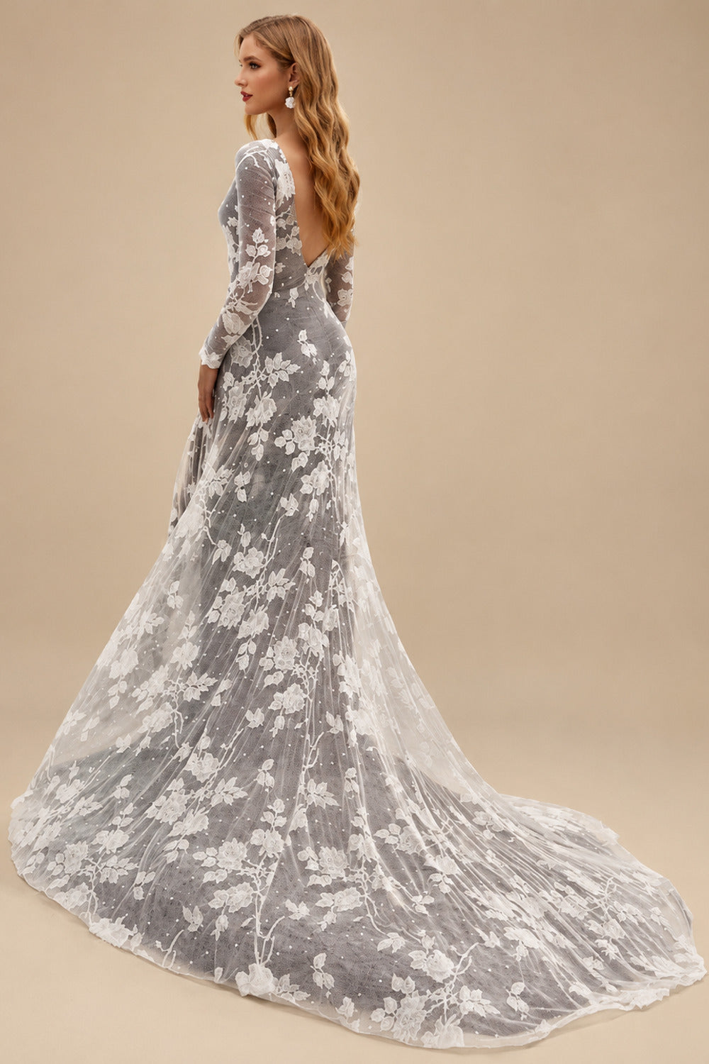 Rutipo As Picture Mermaid Scoop Neck Long Sleeves Court Train Lace Wedding Dresses