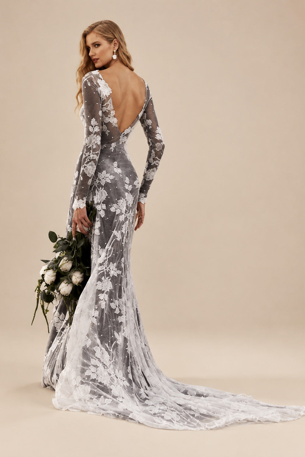 Rutipo As Picture Mermaid Scoop Neck Long Sleeves Court Train Lace Wedding Dresses