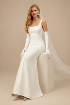 Rutipo Ivory Simple Sheath/Column Square Neckline Elastic Satin Wedding Dresses With Floor-Length