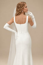 Rutipo Ivory Simple Sheath/Column Square Neckline Elastic Satin Wedding Dresses With Floor-Length