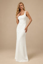 Rutipo Ivory Simple Sheath/Column Square Neckline Elastic Satin Wedding Dresses With Floor-Length