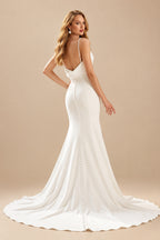 Rutipo Ivory Simple Trumpet/Mermaid Open Back Wedding Dresses With Elastic Satin