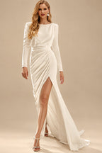 Rutipo Ivory Simple Trumpet/Mermaid Cowl Back Long Sleeves Wedding Dresses With Sweep Train