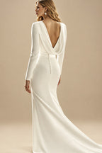 Rutipo Ivory Simple Trumpet/Mermaid Cowl Back Long Sleeves Wedding Dresses With Sweep Train