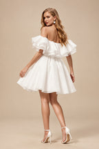 Rutipo Ivory A-Line Off-The-Shoulder Sleeveless Short/Mini Organza Wedding Dresses