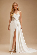 Rutipo Ivory Exquisite Ruched One-Shoulder Illusion Corset Wedding Dresses With 3D Floral