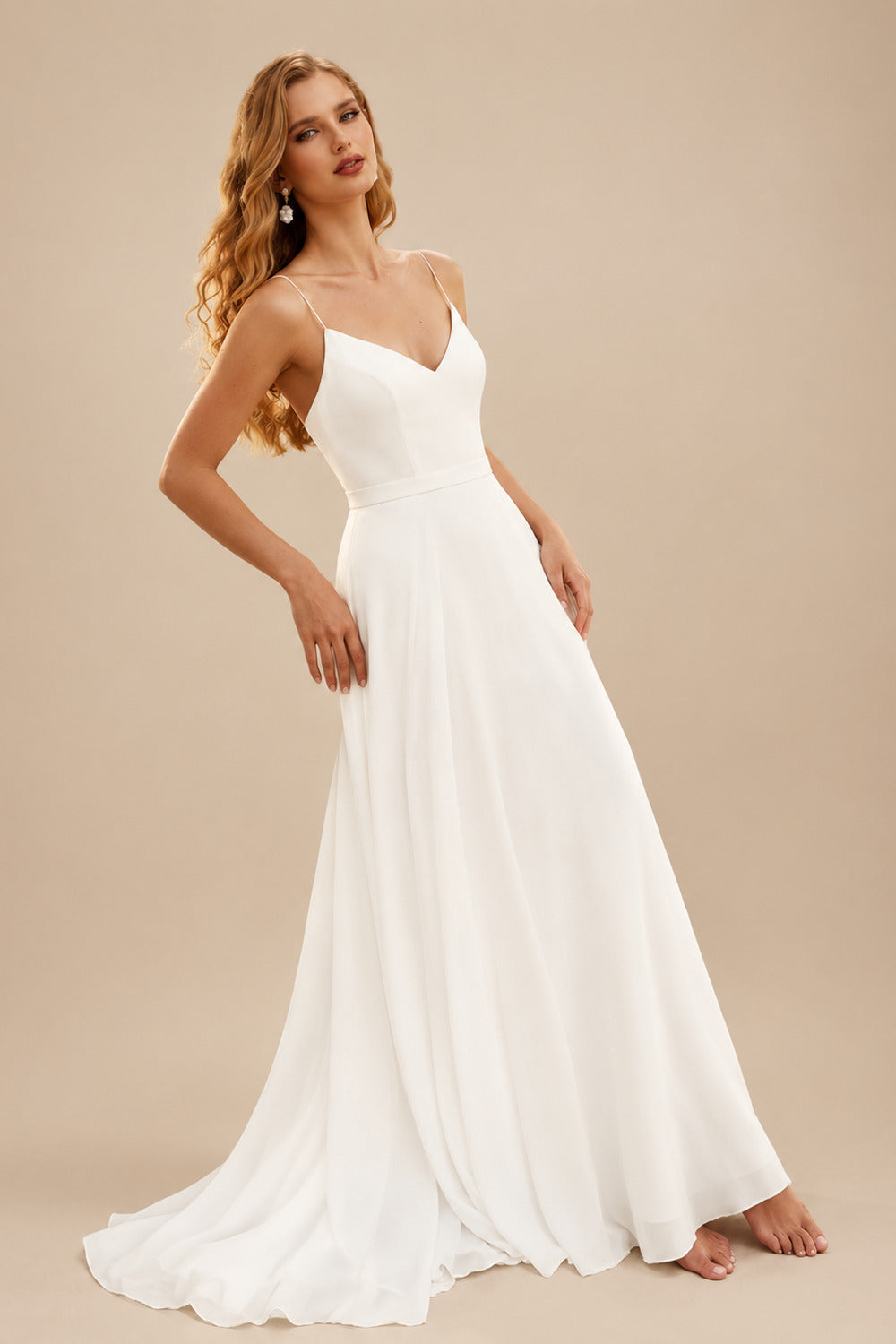 Rutipo Ivory Beach/Boho Long Sleeves Sweep Train Chiffon Wedding Dresses With Lace