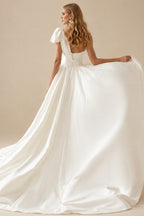Rutipo Ivory One-Shoulder Sleeveless Satin/Sequined Wedding Dresses With Bow(s)