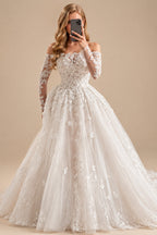 Rutipo As Picture Ball-Gown Off-The-Shoulder Long Sleeves Lace/Tulle Wedding Dresses