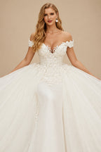 Rutipo Ivory Off-The-Shoulder Sleeveless Wedding Dresses With Appliques Lace