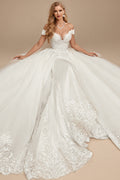 Rutipo Ivory Off-The-Shoulder Sleeveless Wedding Dresses With Appliques Lace