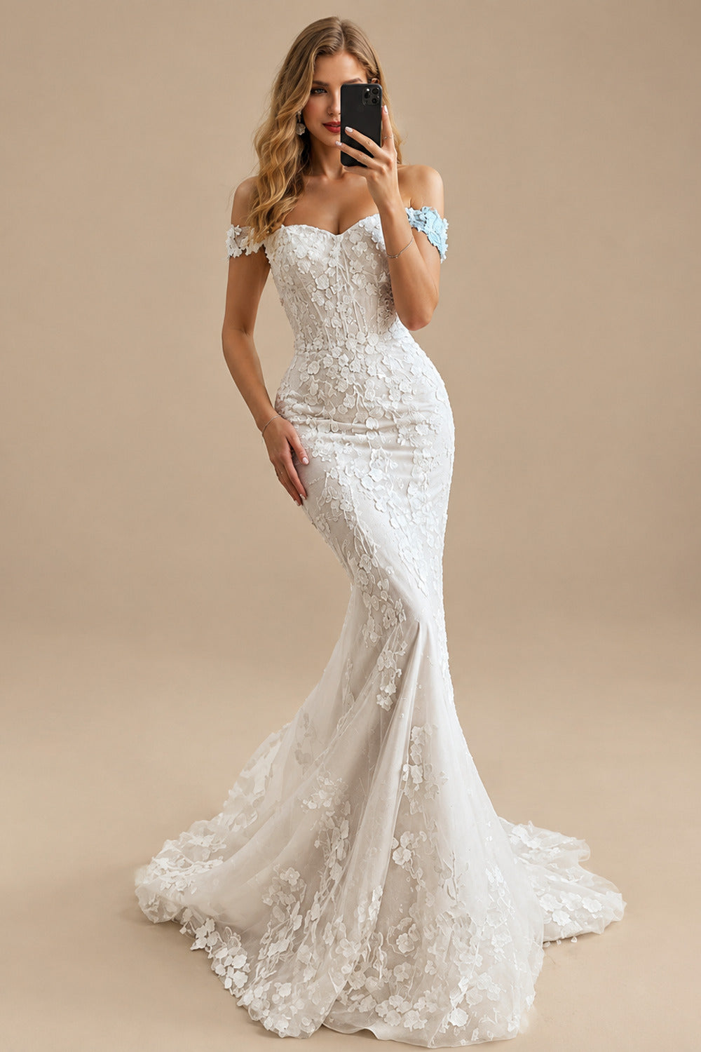 Rutipo As Picture Trumpet/Mermaid Off-The-Shoulder Sleeveless Lace Wedding Dresses