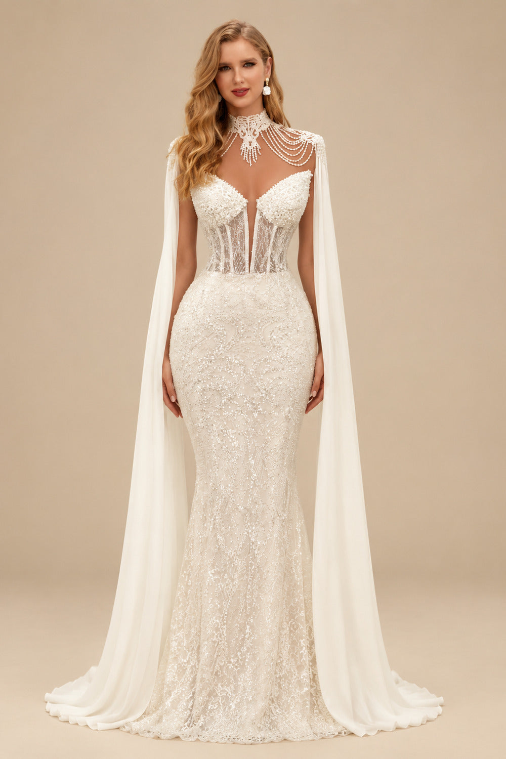 Rutipo Ivory Exquisite Beaded Sweetheart Shoulder Dual Drape Illusion Corset Wedding Dresses