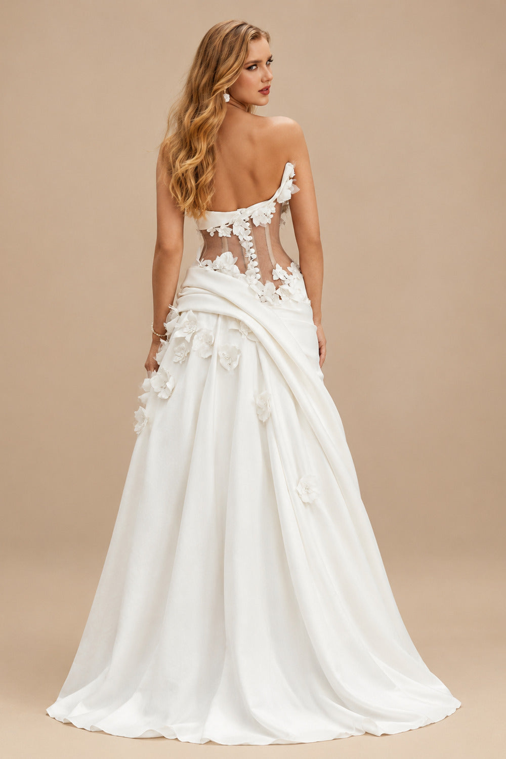 Rutipo Ivory Vintage One-Shoulder Flowers Wedding Dresses With Ruffles