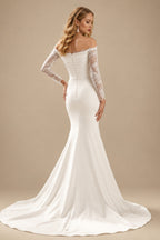 Rutipo Ivory Trumpet/Mermaid Strapless Long Sleeves Satin Wedding Dresses With Lace
