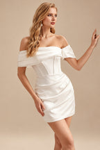 Rutipo Ivory Sheath/Column Off-The-Shoulder Detachable Satin Wedding Dresses
