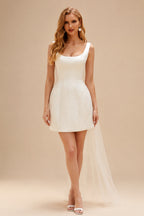 Rutipo Ivory Sheath/Column Square Neckline Sleeveless Short/Mini Satin Wedding Dresses