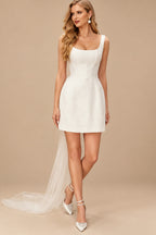 Rutipo Ivory Sheath/Column Square Neckline Sleeveless Short/Mini Satin Wedding Dresses