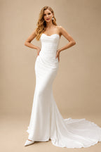 Rutipo White Elegant Sweetheart Sleeveless Trumpet/Mermaid Sweep Train Stretch Chiffon Wedding Dresses