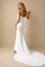 Rutipo White Elegant Sweetheart Sleeveless Trumpet/Mermaid Sweep Train Stretch Chiffon Wedding Dresses