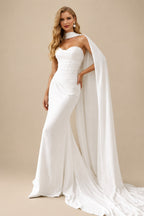Rutipo White Elegant Sweetheart Sleeveless Trumpet/Mermaid Sweep Train Stretch Chiffon Wedding Dresses