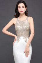 Robe de bal sirène à appliques en mousseline à encolure dégagée