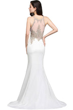 Robe de bal sirène à appliques en mousseline à encolure dégagée