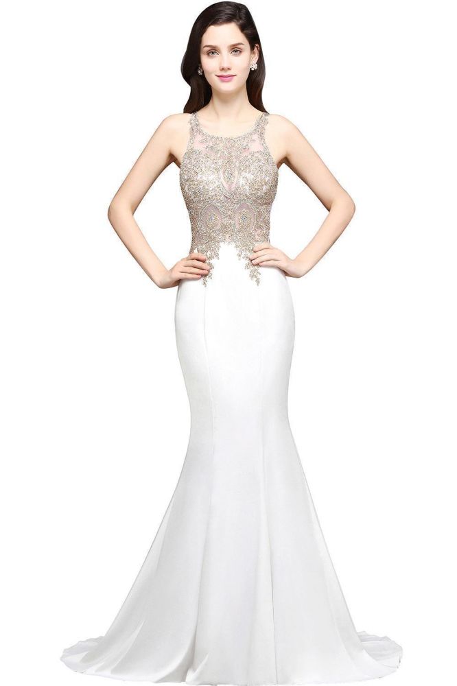 Robe de bal sirène à appliques en mousseline à encolure dégagée