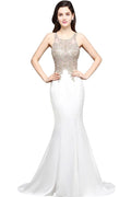 Robe de bal sirène à appliques en mousseline à encolure dégagée