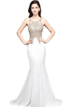 Robe de bal sirène à appliques en mousseline à encolure dégagée