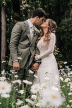 Vestidos de Noiva em Chiffon de Manga Comprida Scoop, Vestido Nupcial Marfim Sem Costas