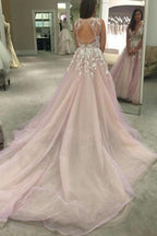 Robe longue de mariage/soirée à encolure en V avec applications