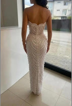 Luxury Strapless Sheath Prom Dress With Lace Pearls Online