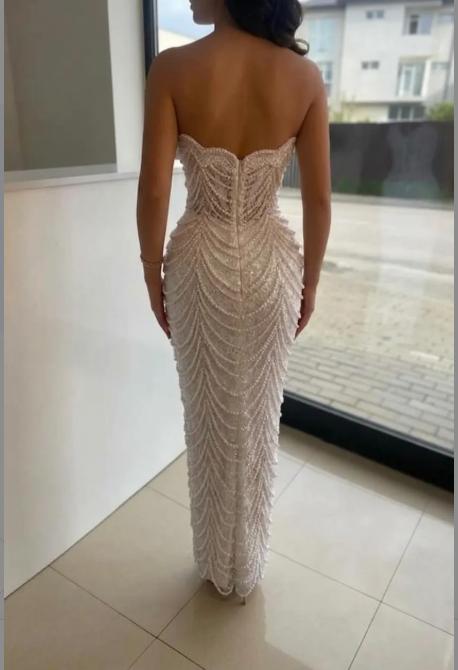 Luxury Strapless Sheath Prom Dress With Lace Pearls Online