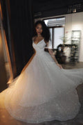 Shiny Sequins Spaghetti Straps A Line Wedding Dress Radiant Sparkle