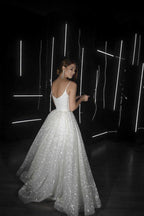 Shiny Sequins Spaghetti Straps A Line Wedding Dress Radiant Sparkle