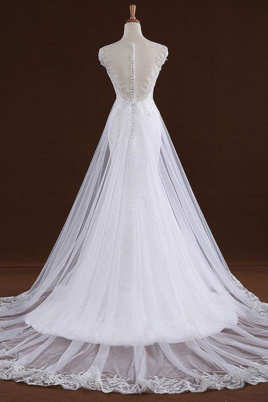 Vestidos de Noiva Elegantes com Aplicações de Lantejoulas e Tule de Sereia Bonita